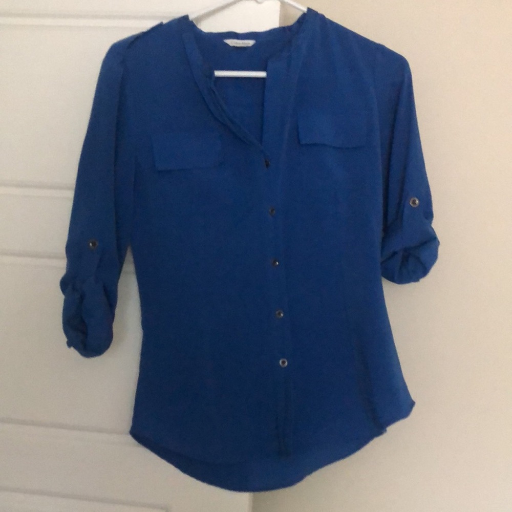 Calvin Klein Split-Neck Button-Front shirt Top XS